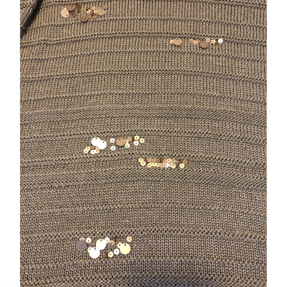 Charter Club vintage cream and gold sequins V-neck ribbed sweater EUC - Picture 3 of 7